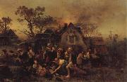 Ludwig Knaus A Farm Fire oil painting artist